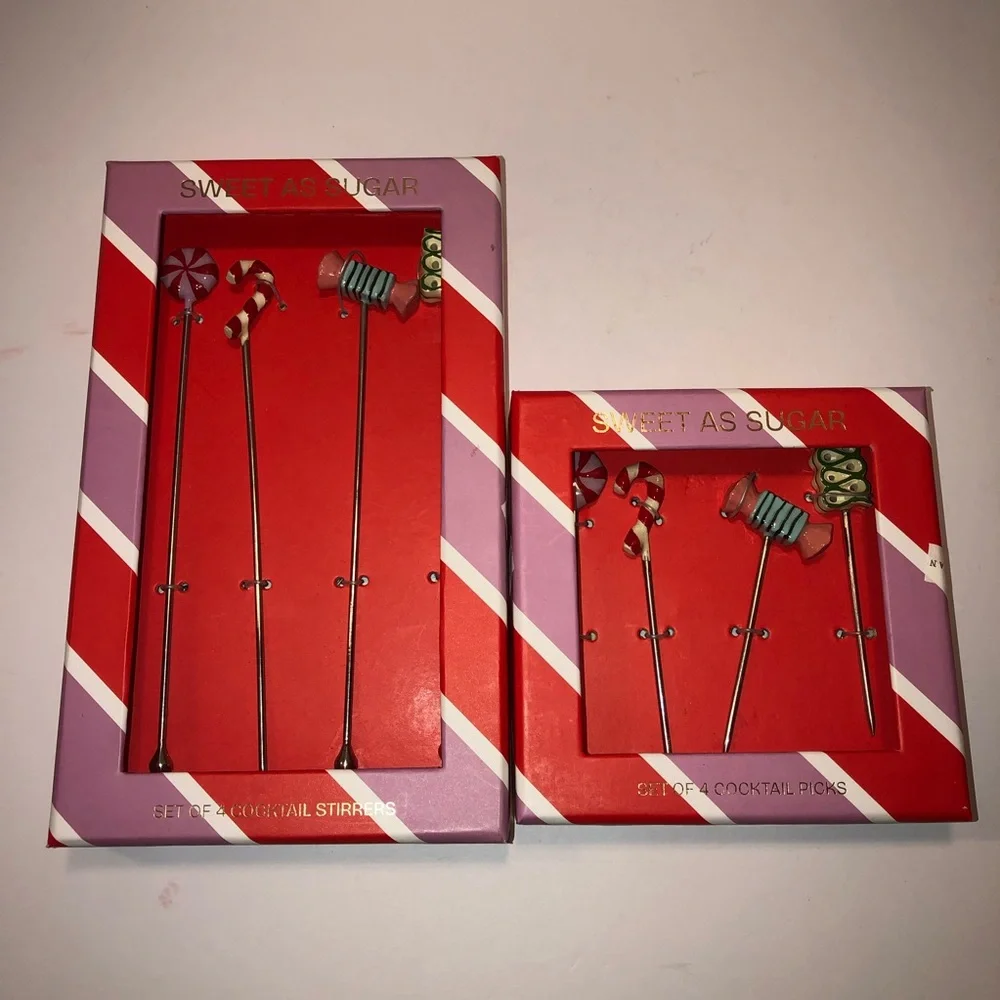 New Anthropologie Christmas Bon Bon Cocktail Picks & Stirrers Set Of 8
